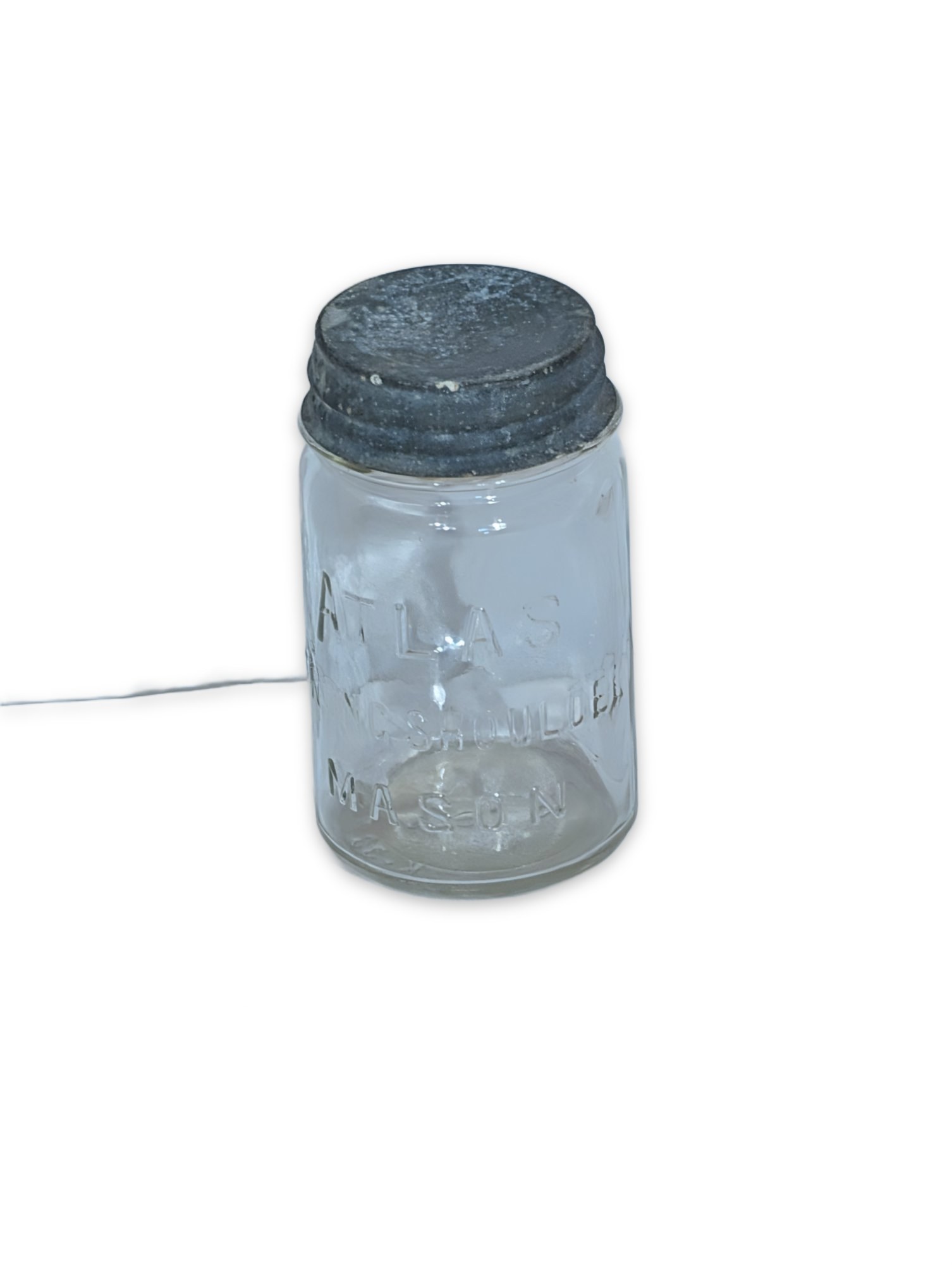 Atlas Shoulder Mason Jar Antique Pint with Zinc Lid circa 1910s-1930s