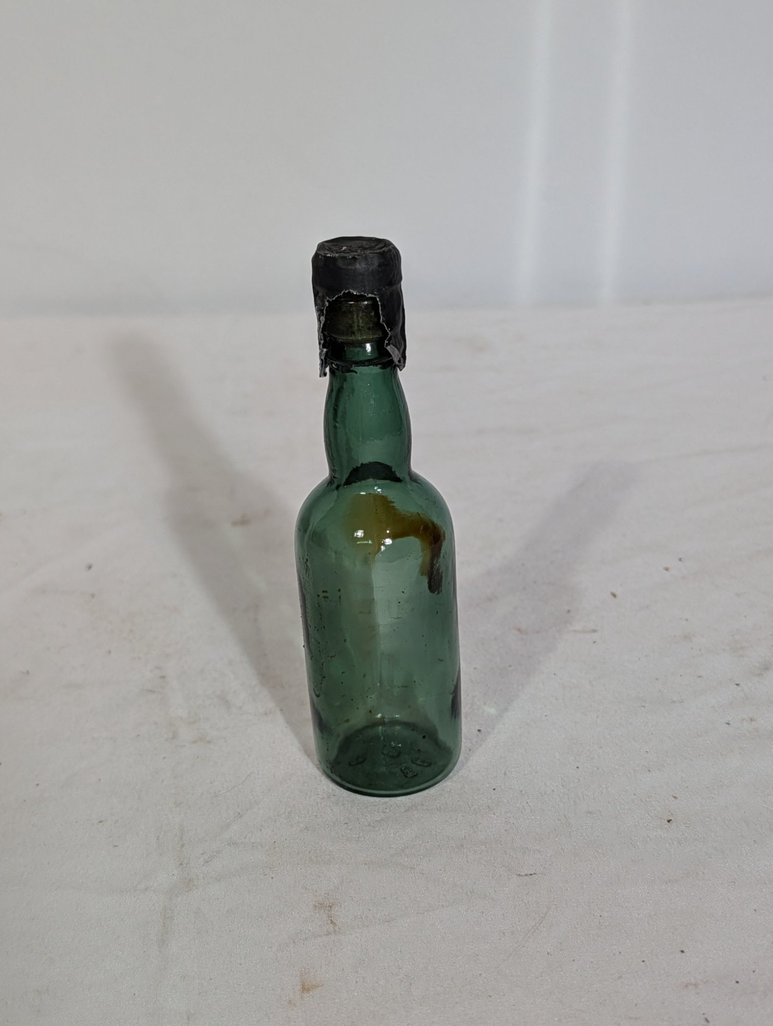 Antique Green Glass Bottle with Wax Seal, Embossed Base, c. Late 1800s