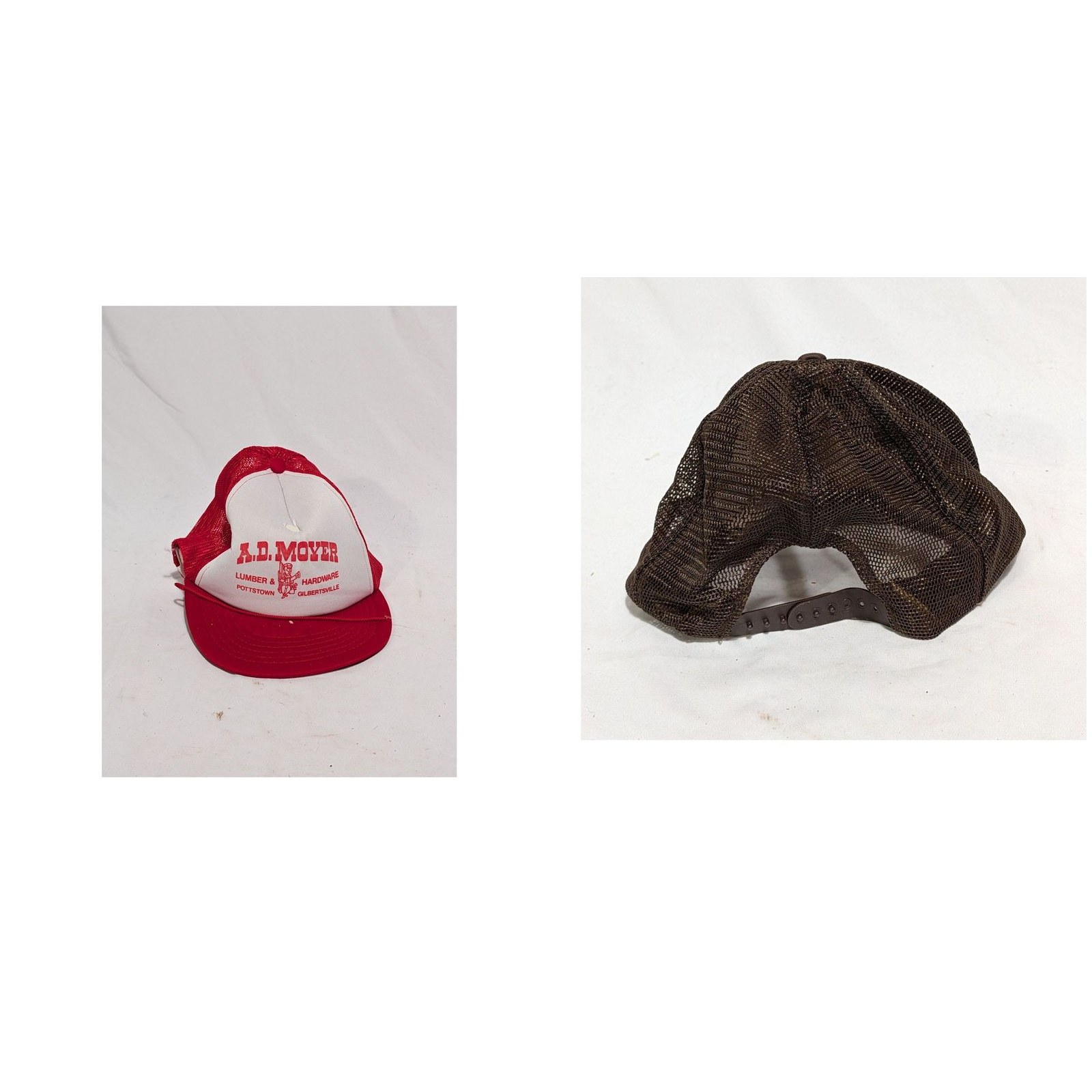 Lot of 2 Vintage Trucker Snapback Hats Auto Body Lumber Hardware Mesh Cap