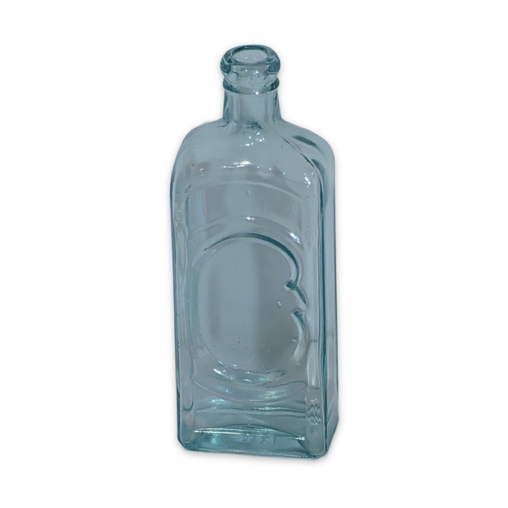 Antique Aqua Glass Bottle Embossed Crescent Moon, circa 1880-1910