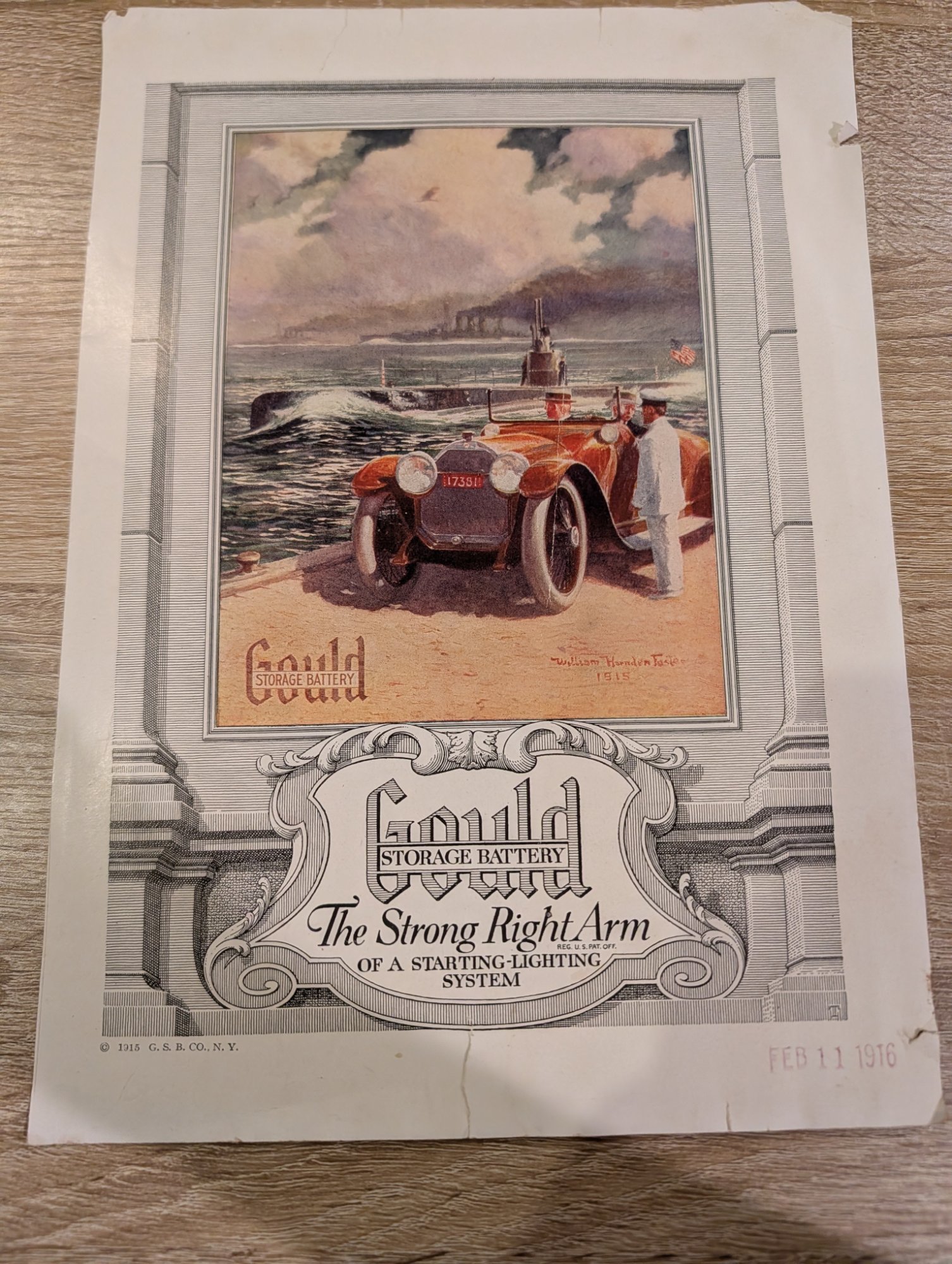 1915 Gould Storage Battery Print Ad William Harnden Foster Submarine Touring Car