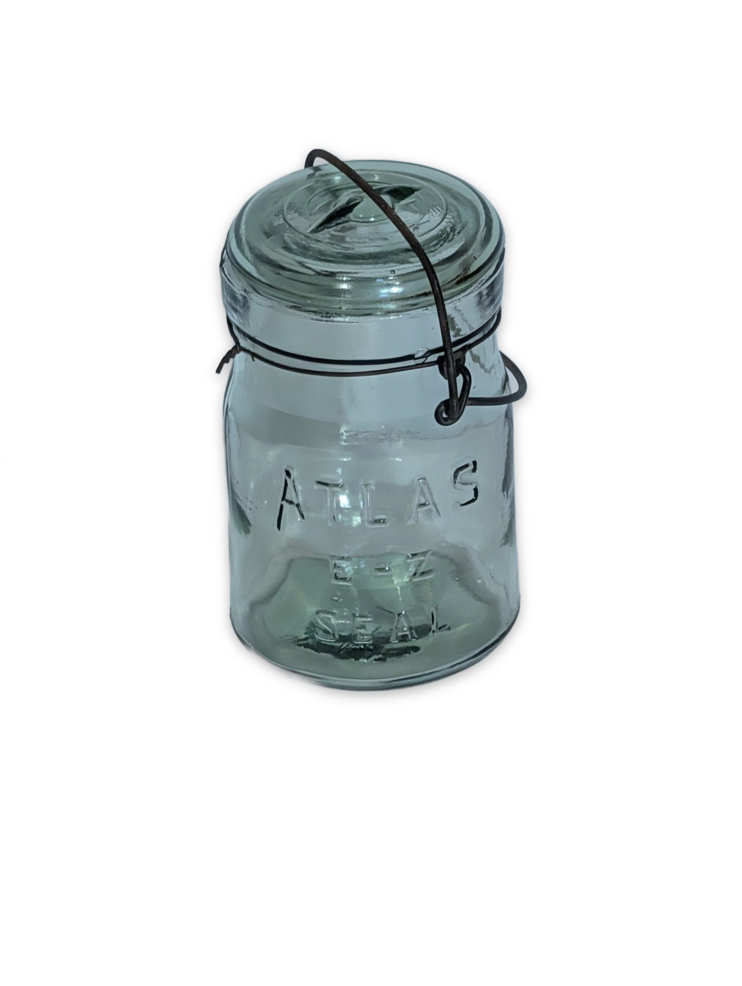 Vintage Atlas E-Z Seal Aqua Glass Mason Jar Wire Bail Lid Pint