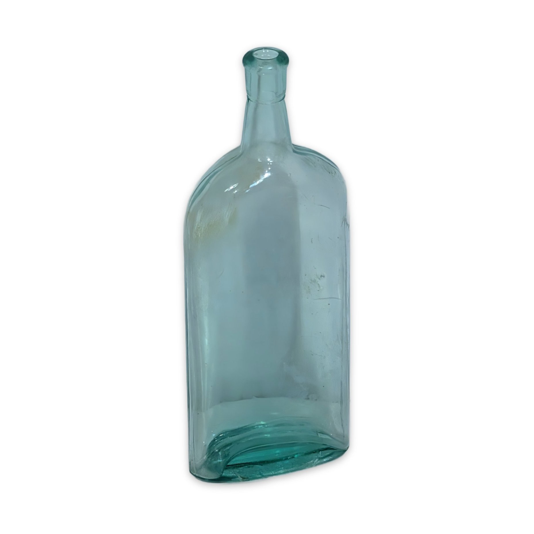 Antique Aqua Glass Bottle Large Rectangular Flask Applied Lip 1800s