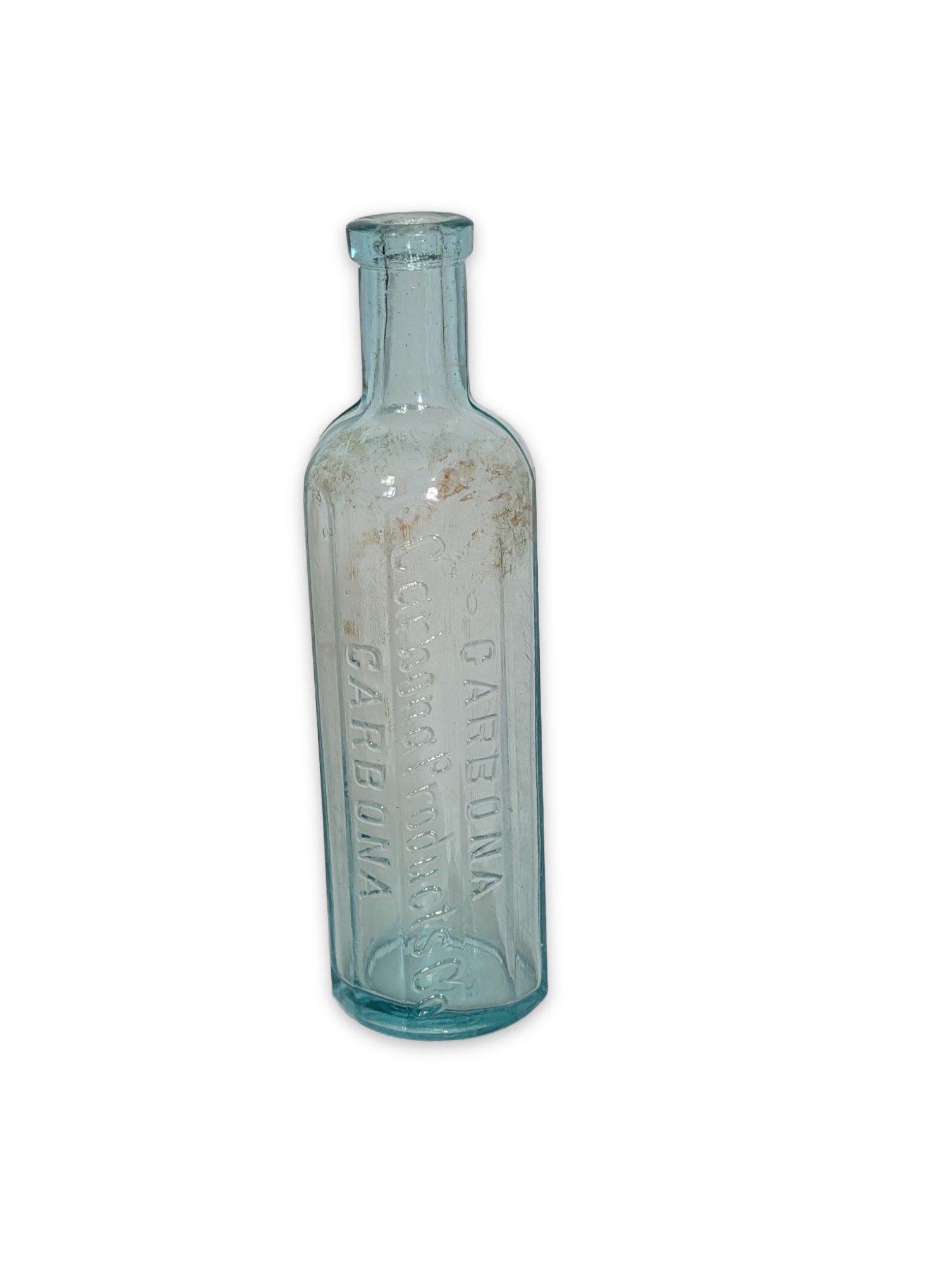 Antique Carbona Products Co. Aqua Glass Bottle, Embossed, Early 1900s