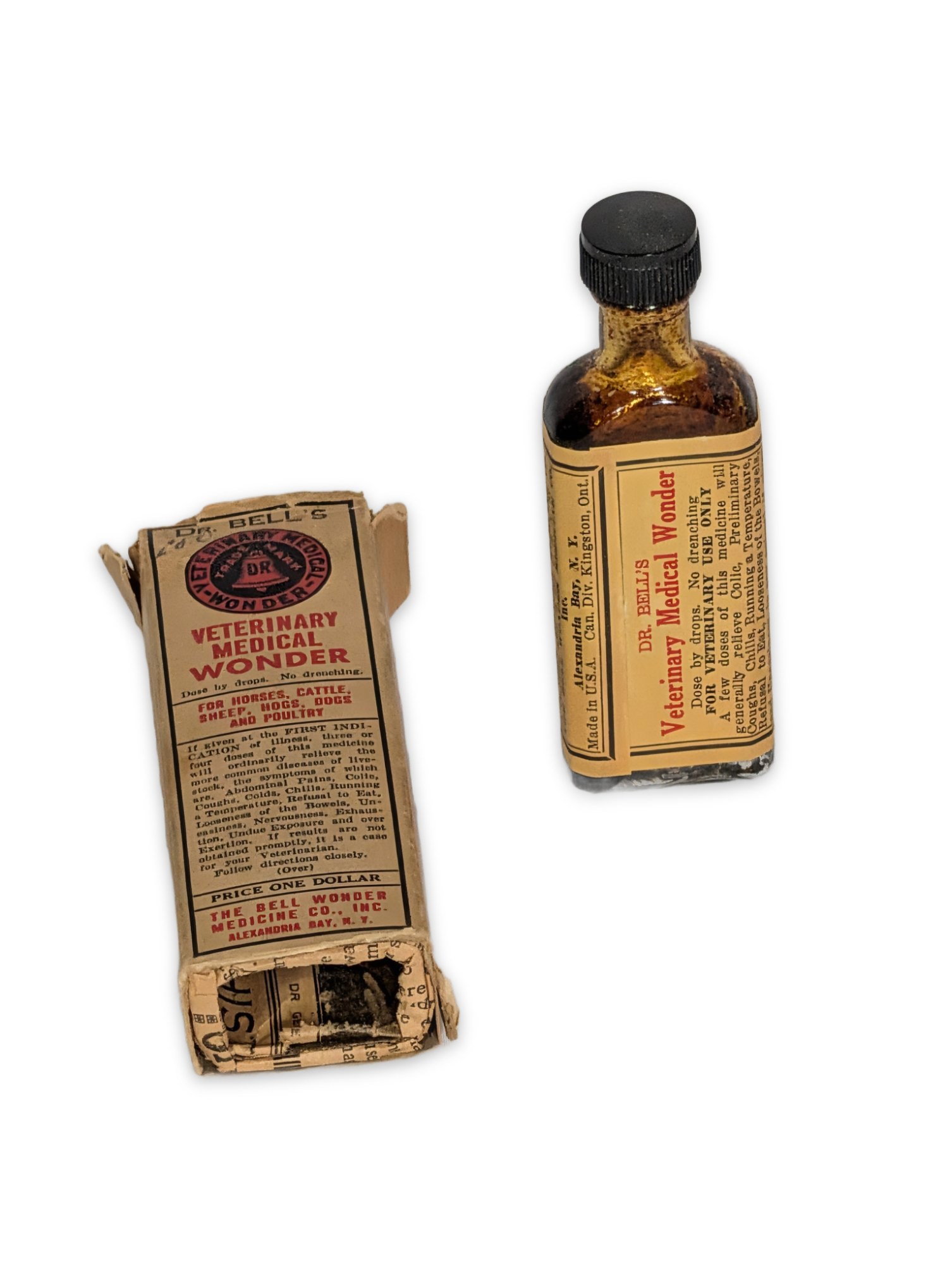 Antique Dr. Bell's Veterinary Medical Wonder Bottle in Box