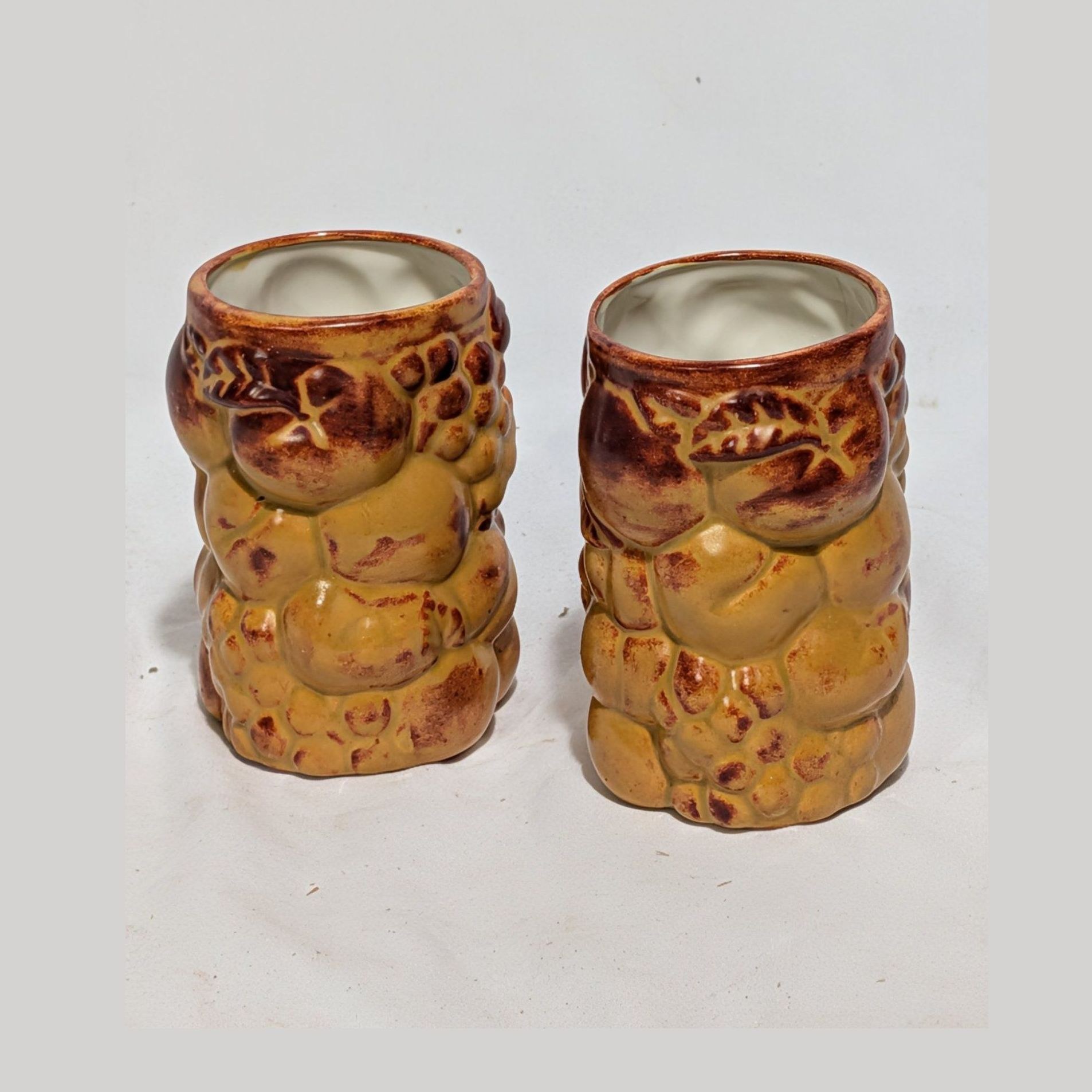 Studio Art Pottery Tumblers Pair Honey Brown Mottled Glaze Signed SIS 1977 Cups