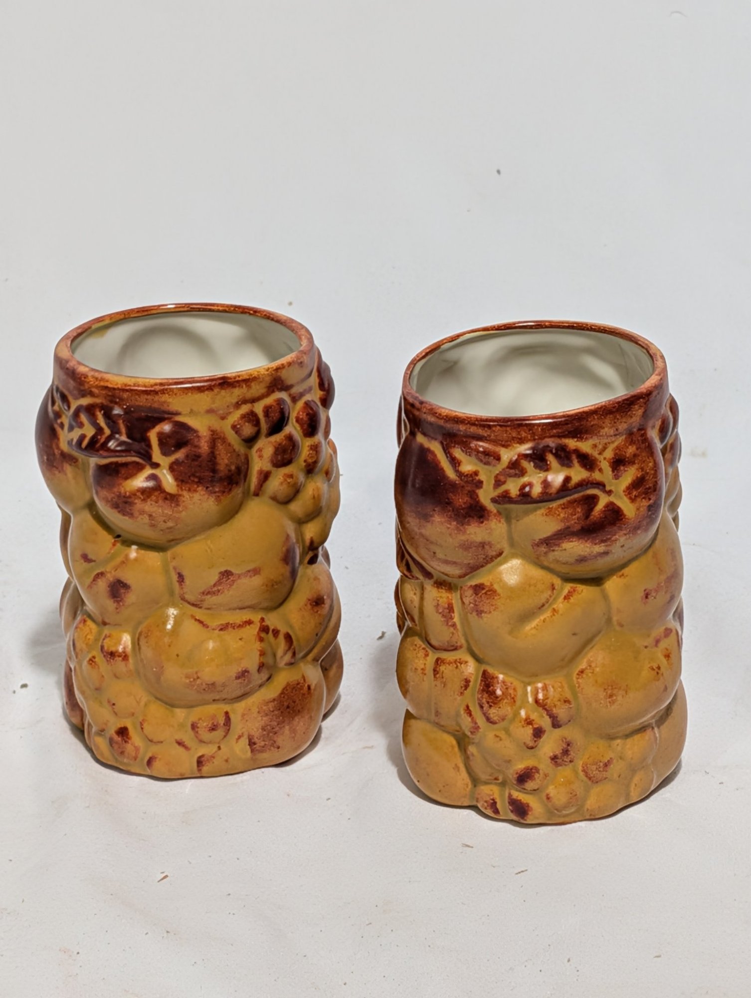 Studio Art Pottery Tumblers Honey Brown Mottled Glaze Pair Signed SIS 1977