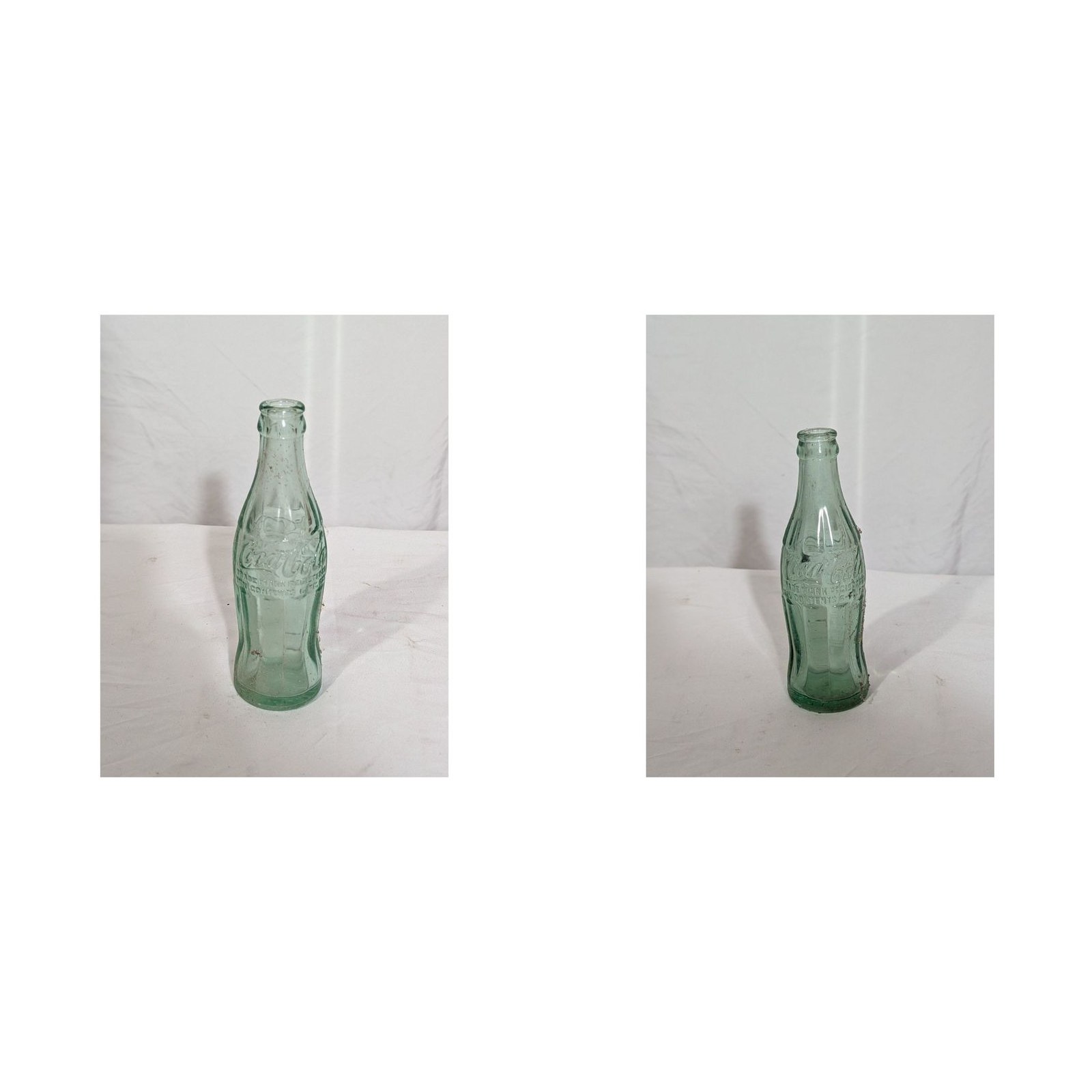 Coca-Cola Hobbleskirt 6 oz Embossed Green Glass Bottle Lot 2 Vintage Hazel-Atlas