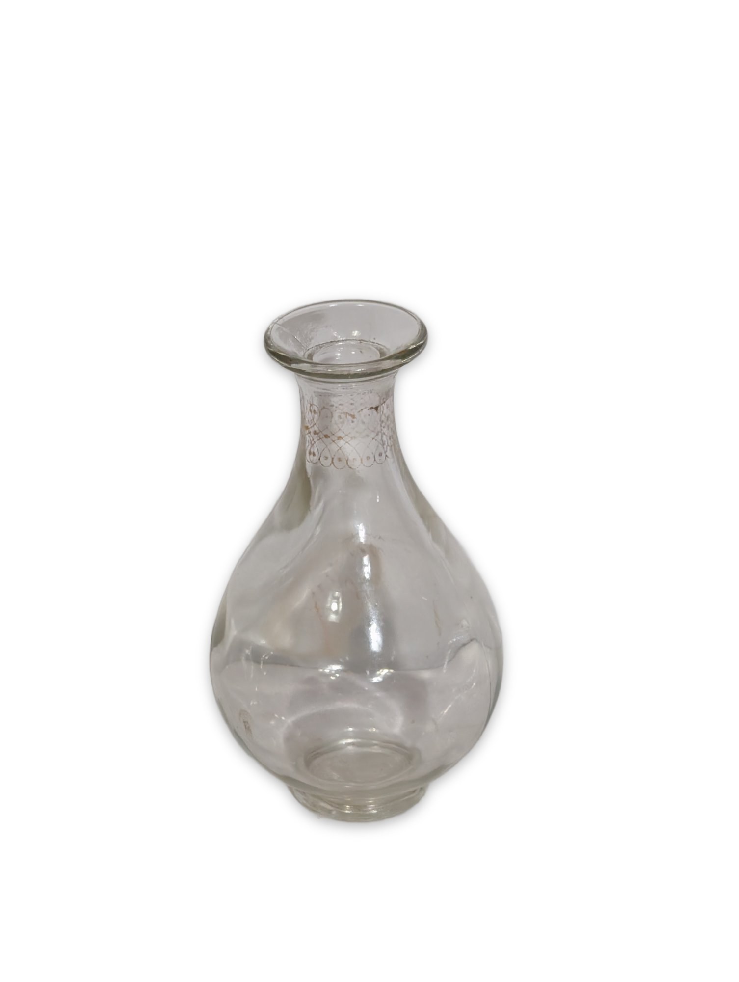 Antique Clear Glass Bud Vase with Gold Gilt Lace Neck Detail