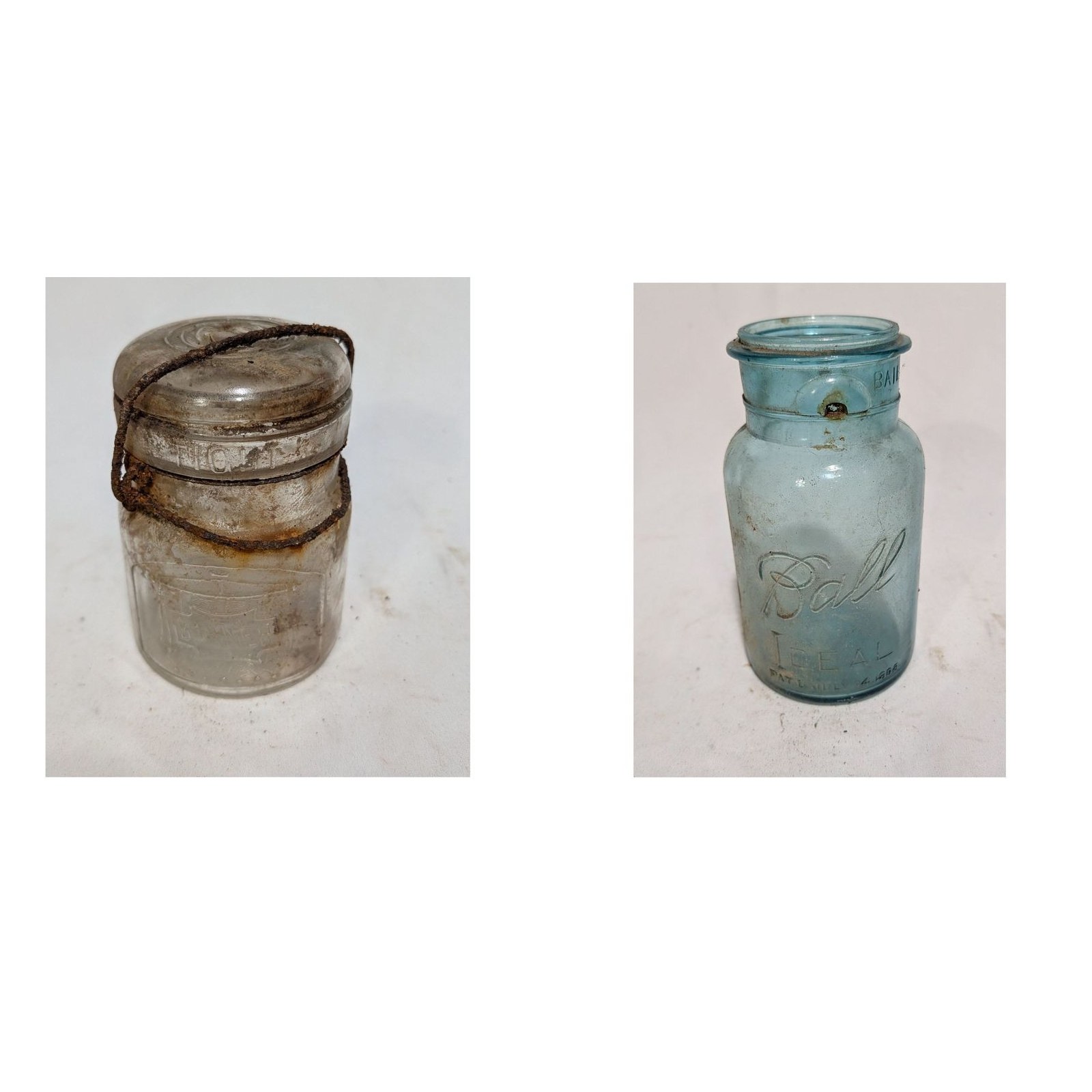 Antique Canning Jar Lot Banner Air Tight Glass Lid Wire Bail Ball Ideal Pint Aqu