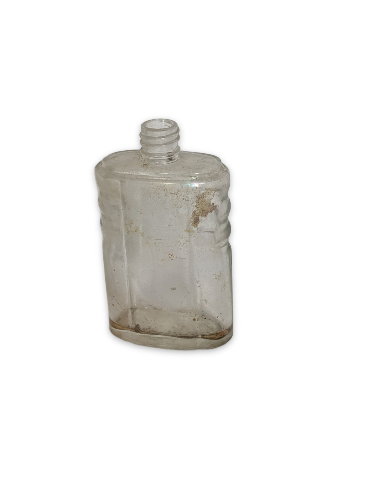 Antique Clear Glass Flask Bottle, Ribbed Sides, Screw Top, Early 1900s
