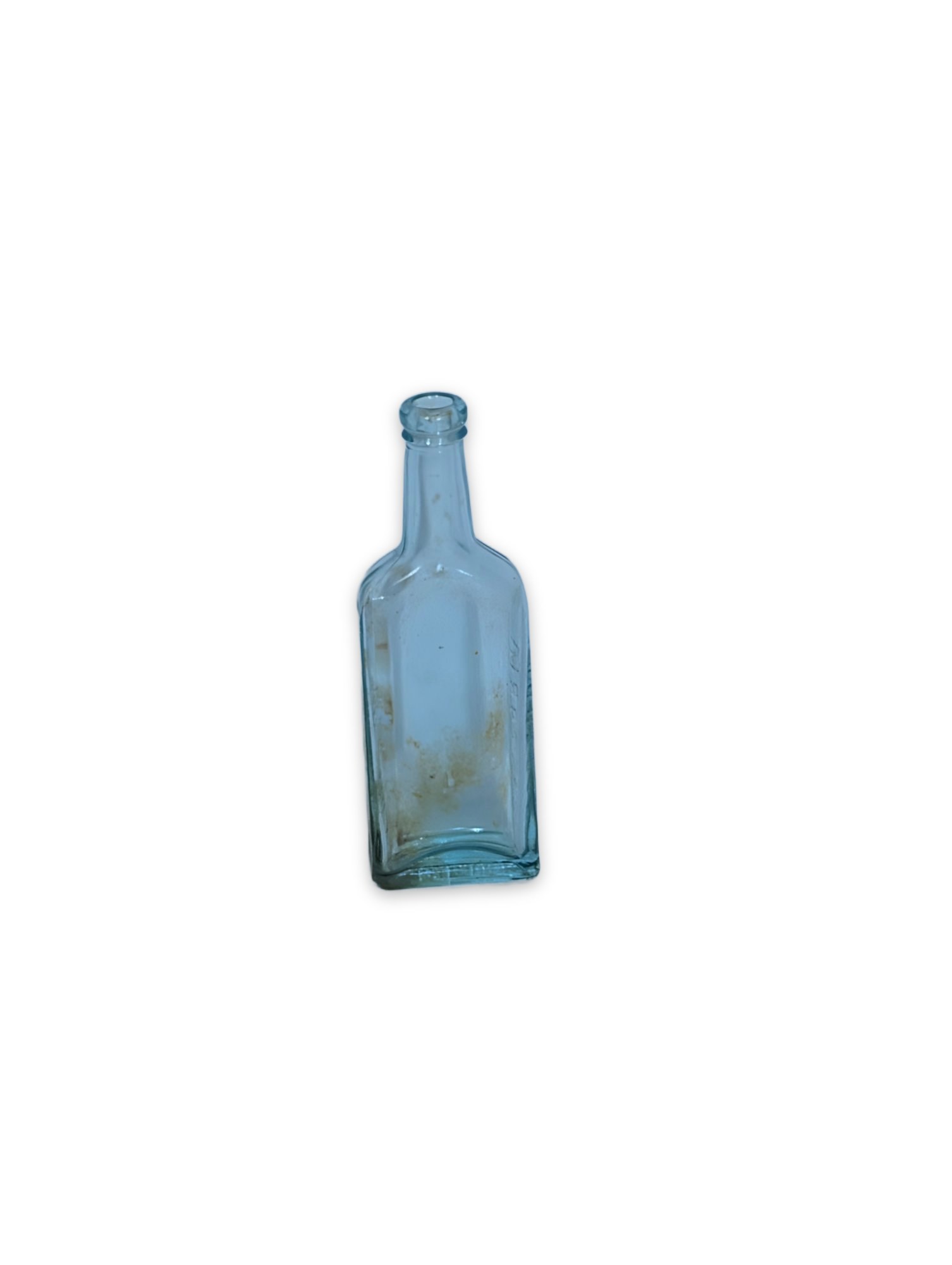 Antique Aqua Blue Embossed Glass Medicine Bottle, Applied Lip, Dug