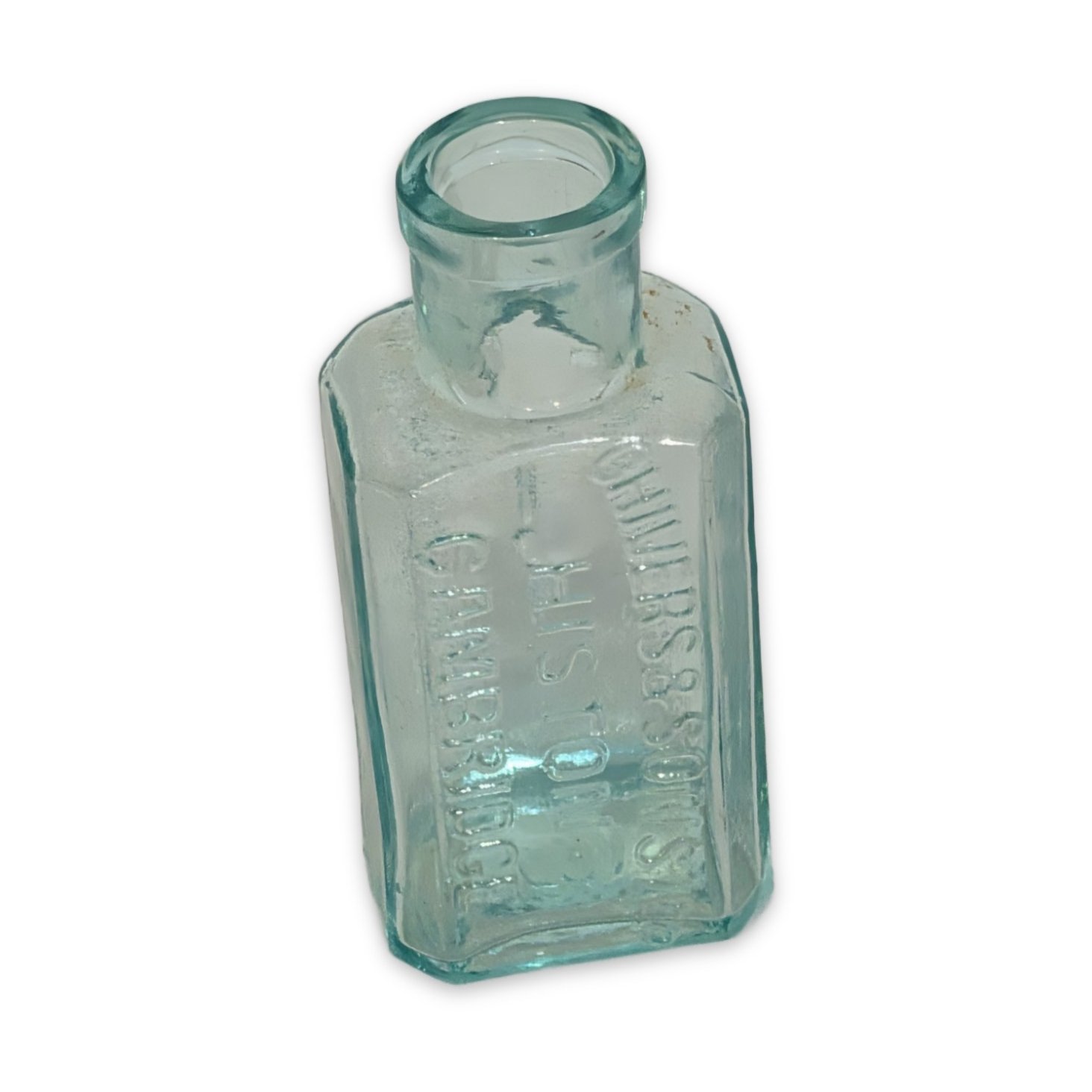 Antique Aqua Glass Bottle Childs & Sons Cambridge Lemonade Embossed