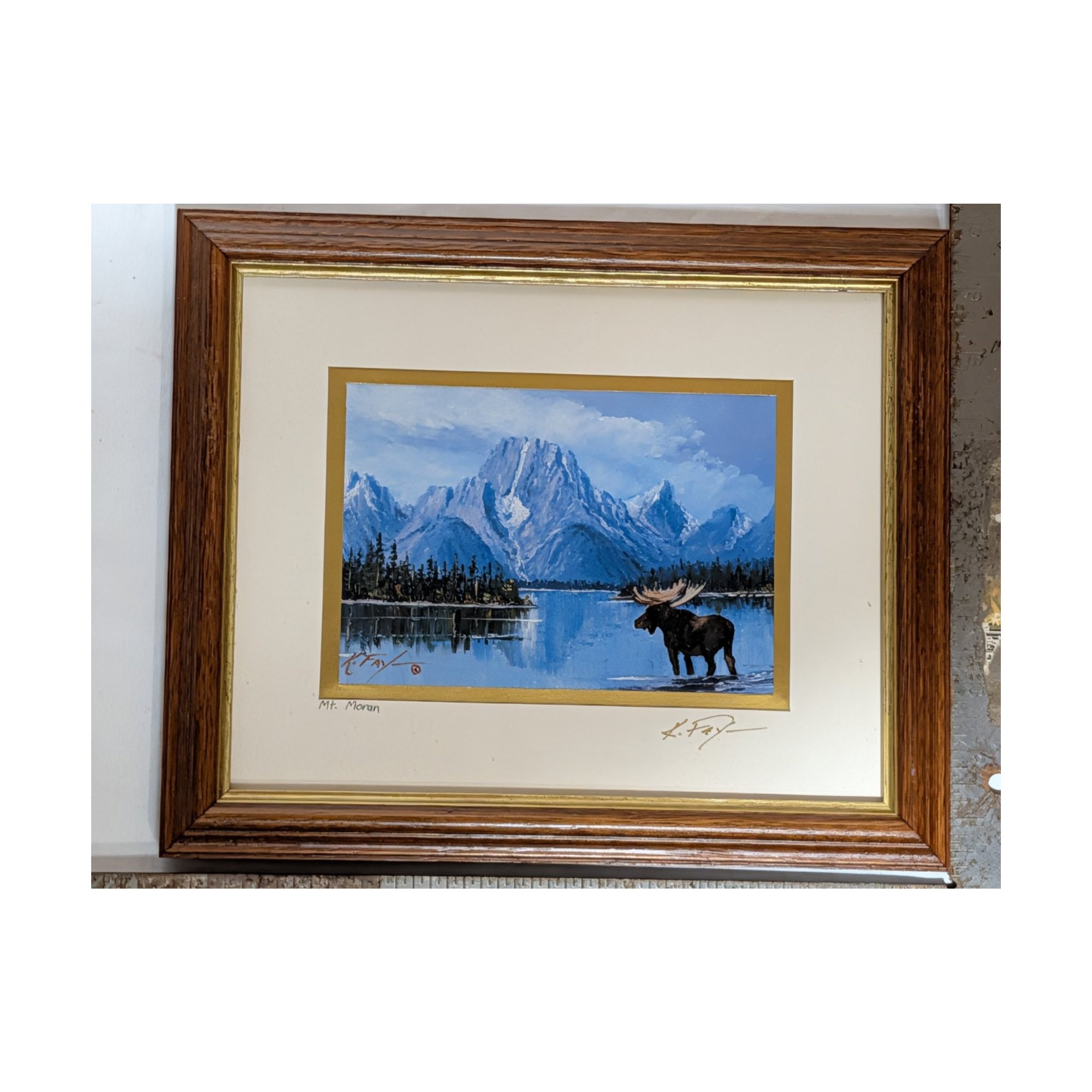 L. Fay Signed Moose Mt. Moran Framed Wildlife Art Grand Teton