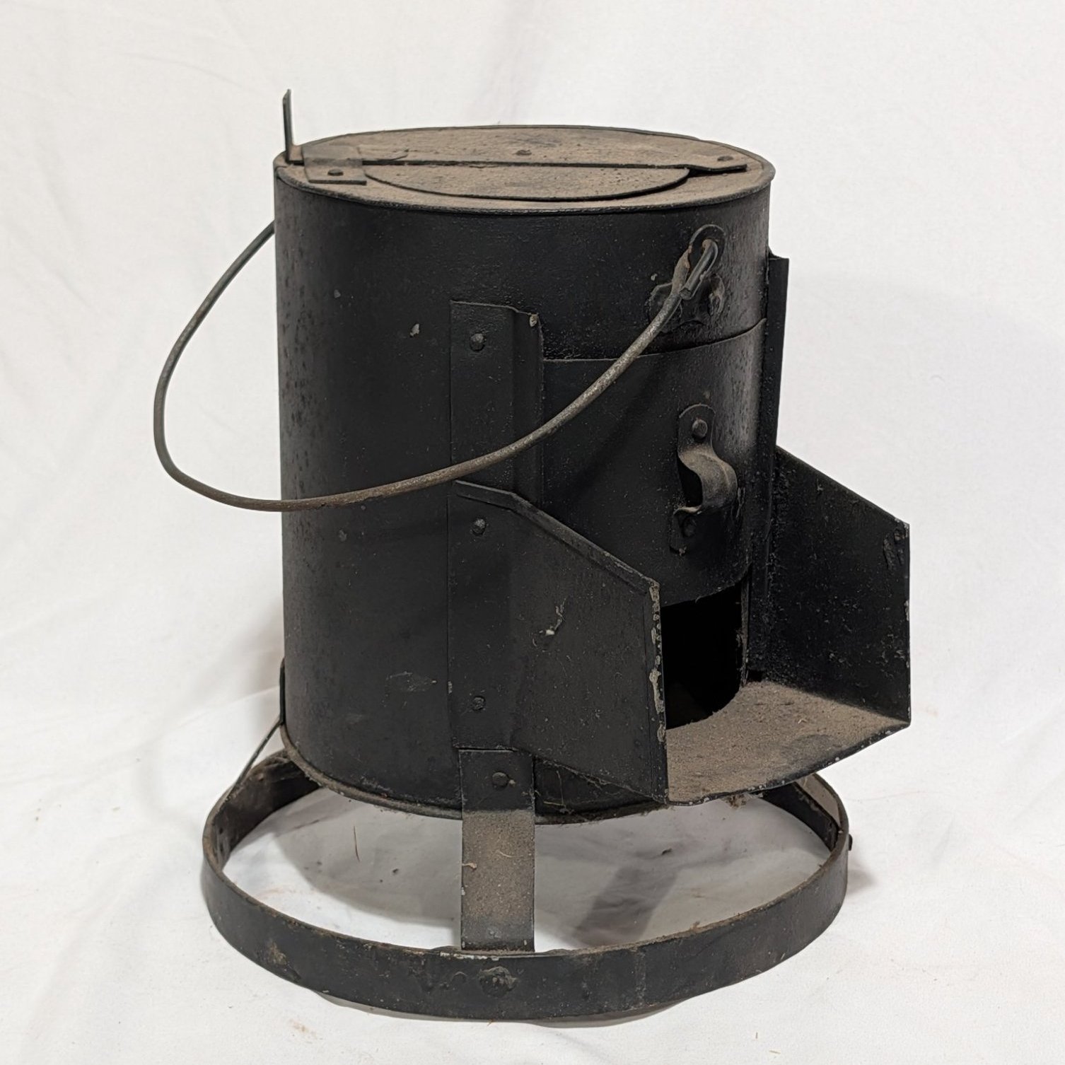 Antique Small Black Metal Portable Stove – Charcoal Furnace / Iron Heater