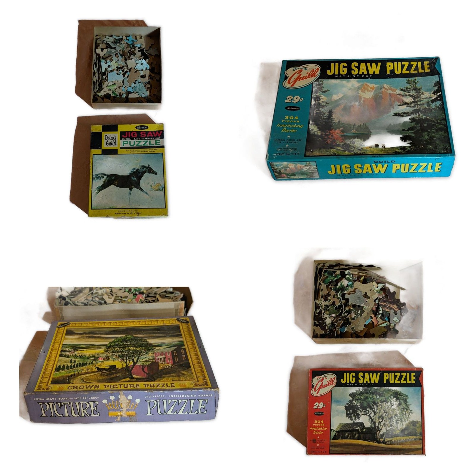 Whitman Guild Crown Jigsaw Puzzle Lot 4 Vintage 1950s 1960s Farm Horse Alpine La