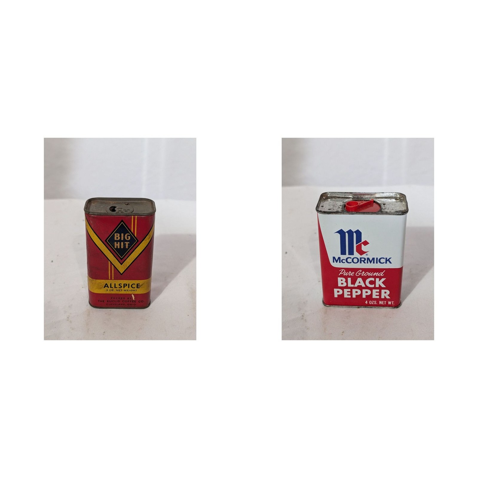 Lot 2 Vintage Spice Tins Big Hit Allspice Euclid Coffee Co McCormick Pepper