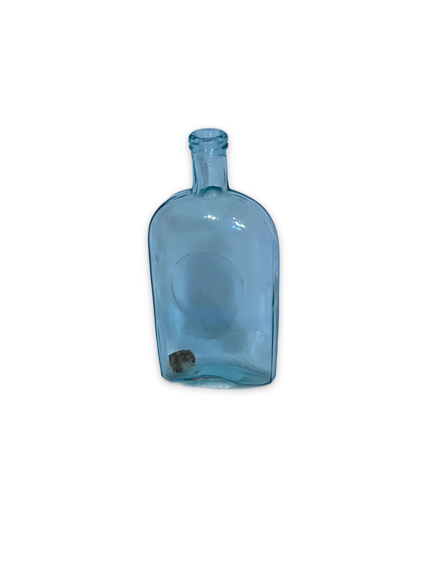 Antique Aqua Blue Glass Flask Bottle - Hand Blown, Applied Lip