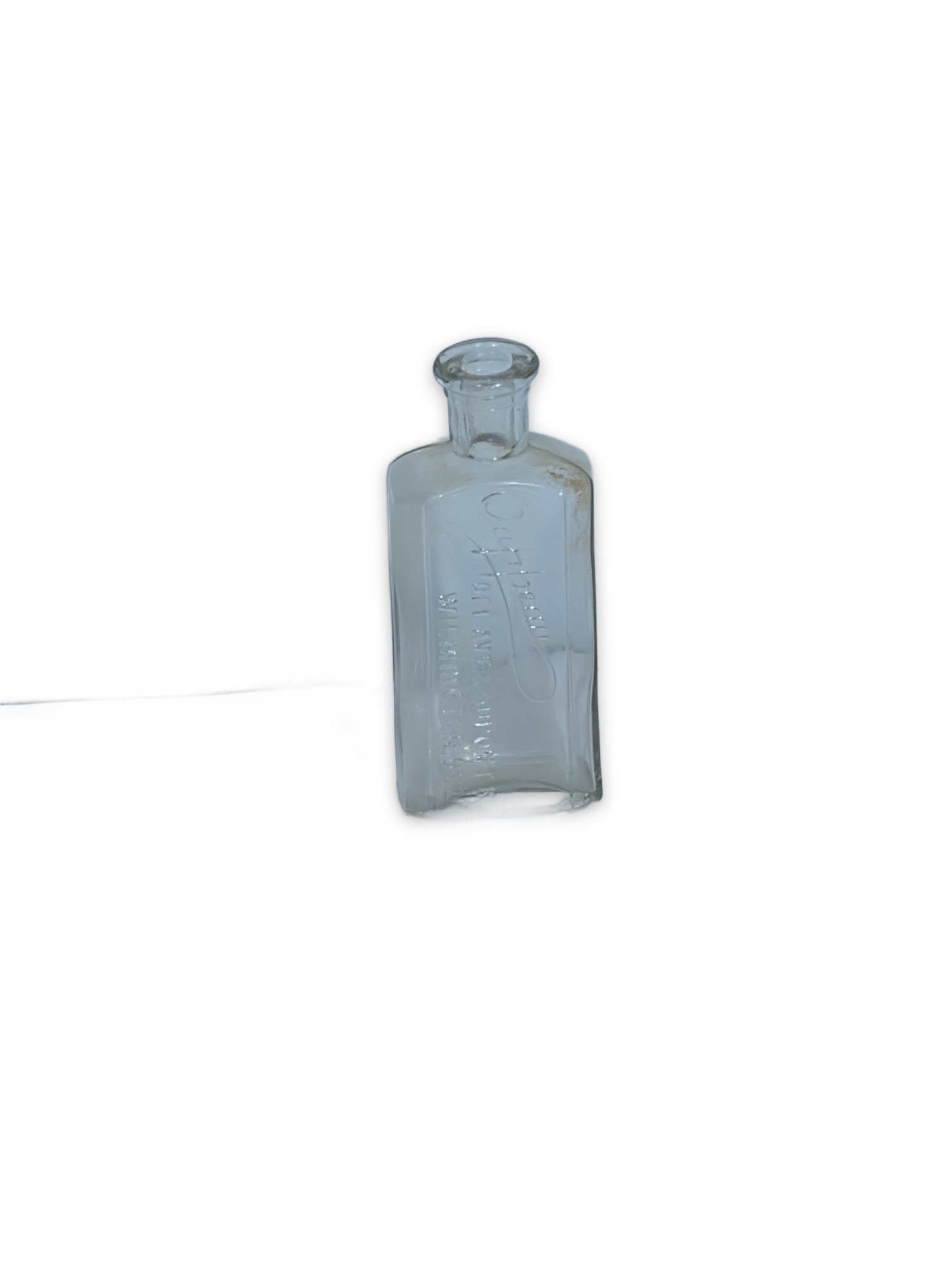 Antique Embossed Clear Glass Medicine Apothecary Bottle, c.1880-1920
