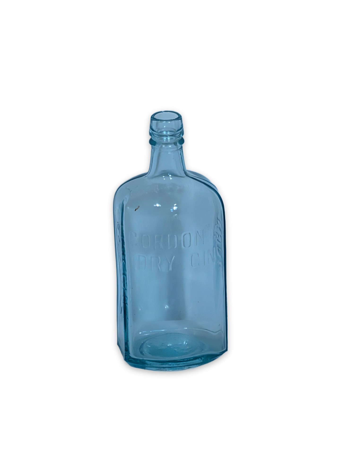 Antique Gordon's Dry Gin Embossed Aqua Glass Bottle Collectible