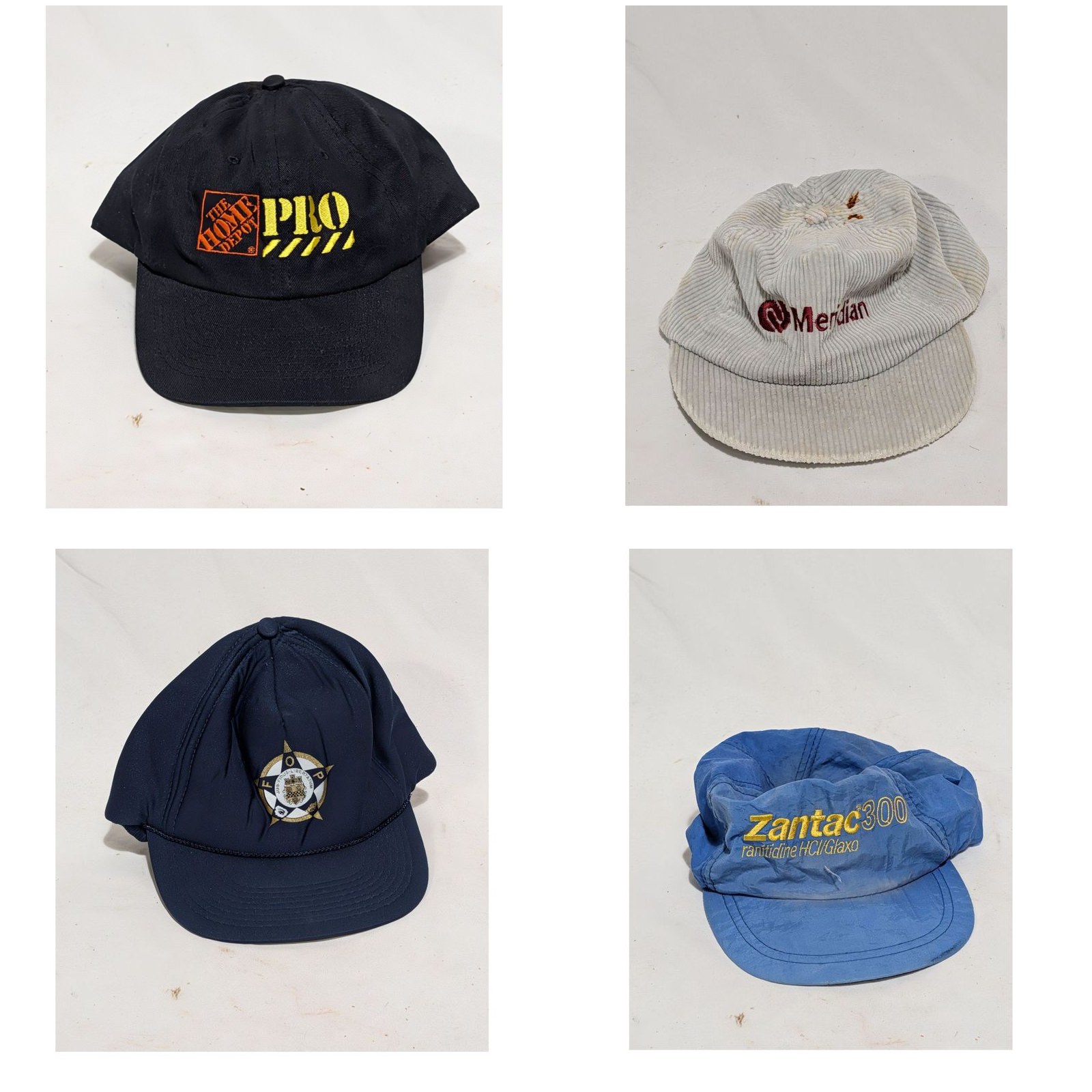 Lot 2 Vintage Advertising Snapback Caps Home Depot PRO Meridian Bank Corduroy