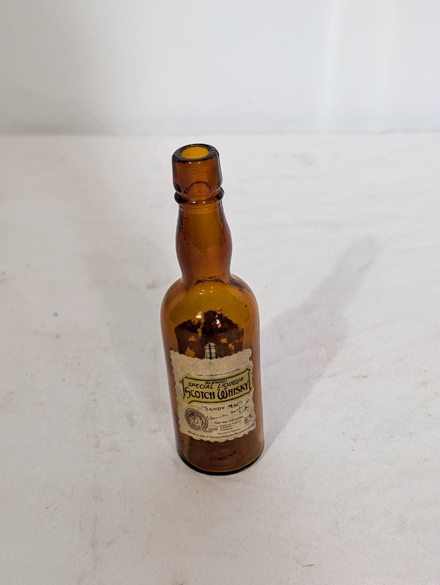 Antique Sandy Mac Blended Scotch Whisky Miniature Bottle, Macdonald Greenlees