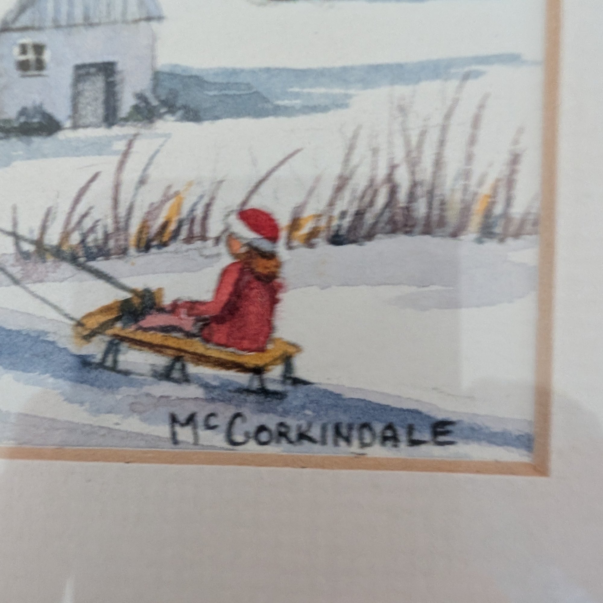 Barbara J. McCorkindale Original Watercolor The Beauty of Winter Sledding Doylestown
