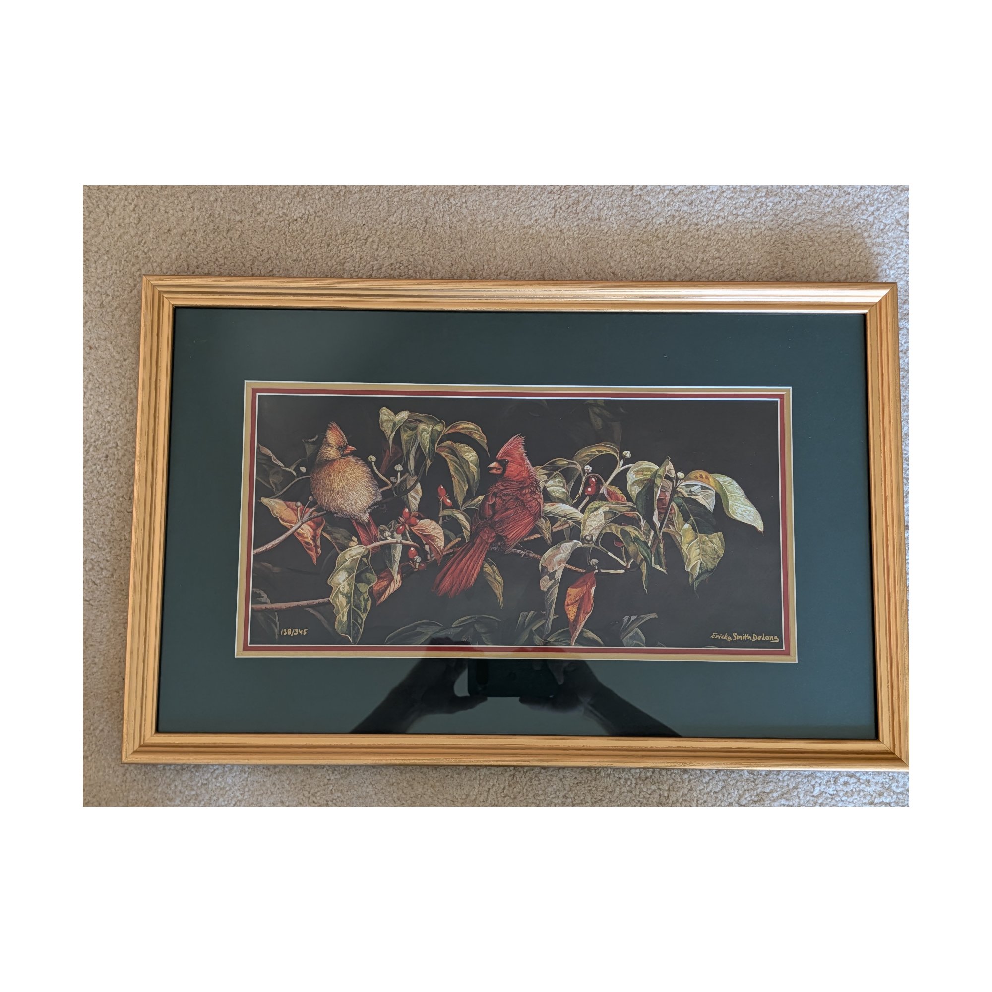 Ericka Smith DeLong Autumn Serenade Cardinals Signed Numbered Print Framed COA