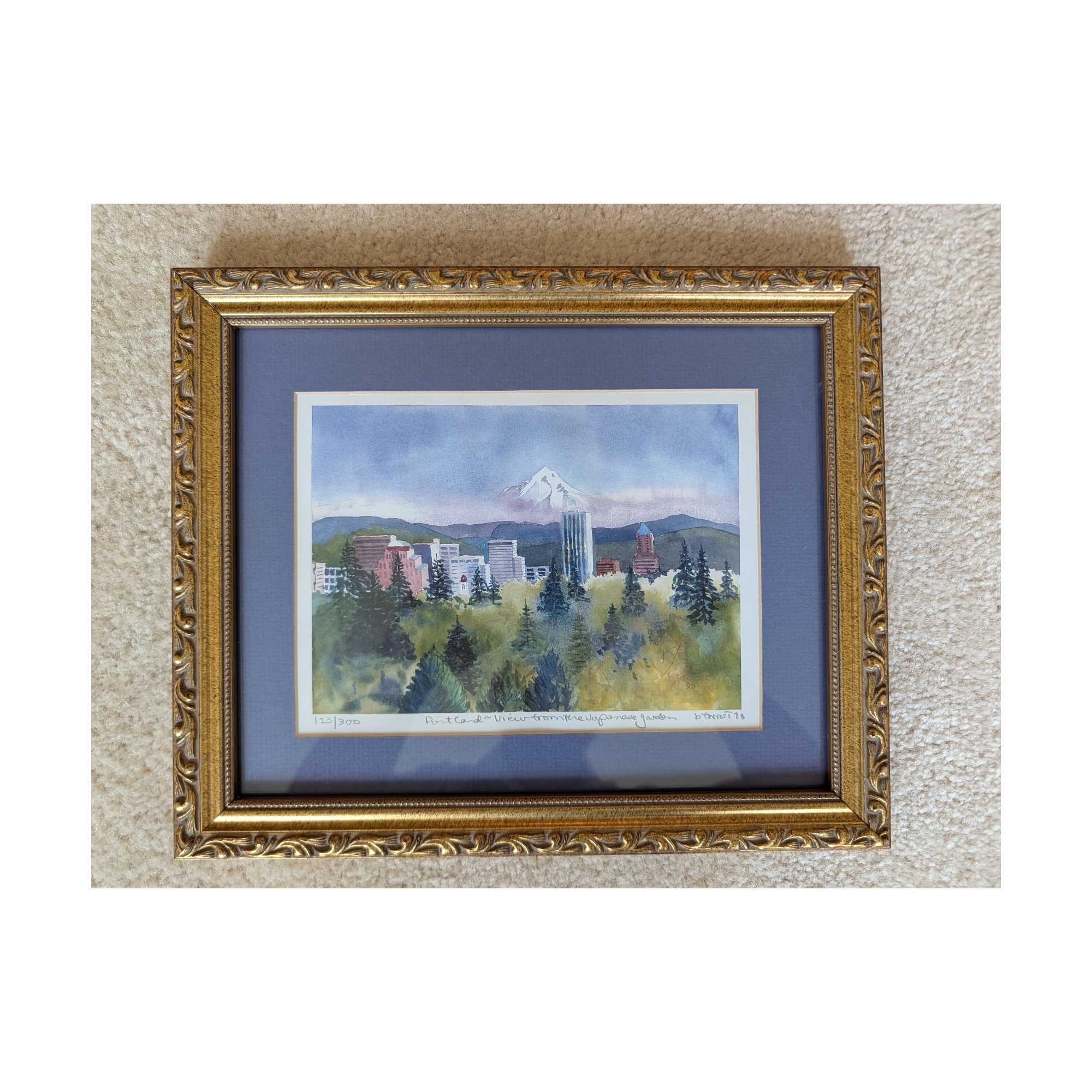 Portland Oregon Skyline Mount Hood View from Japanese Garden Signed Print 123/300 Framed