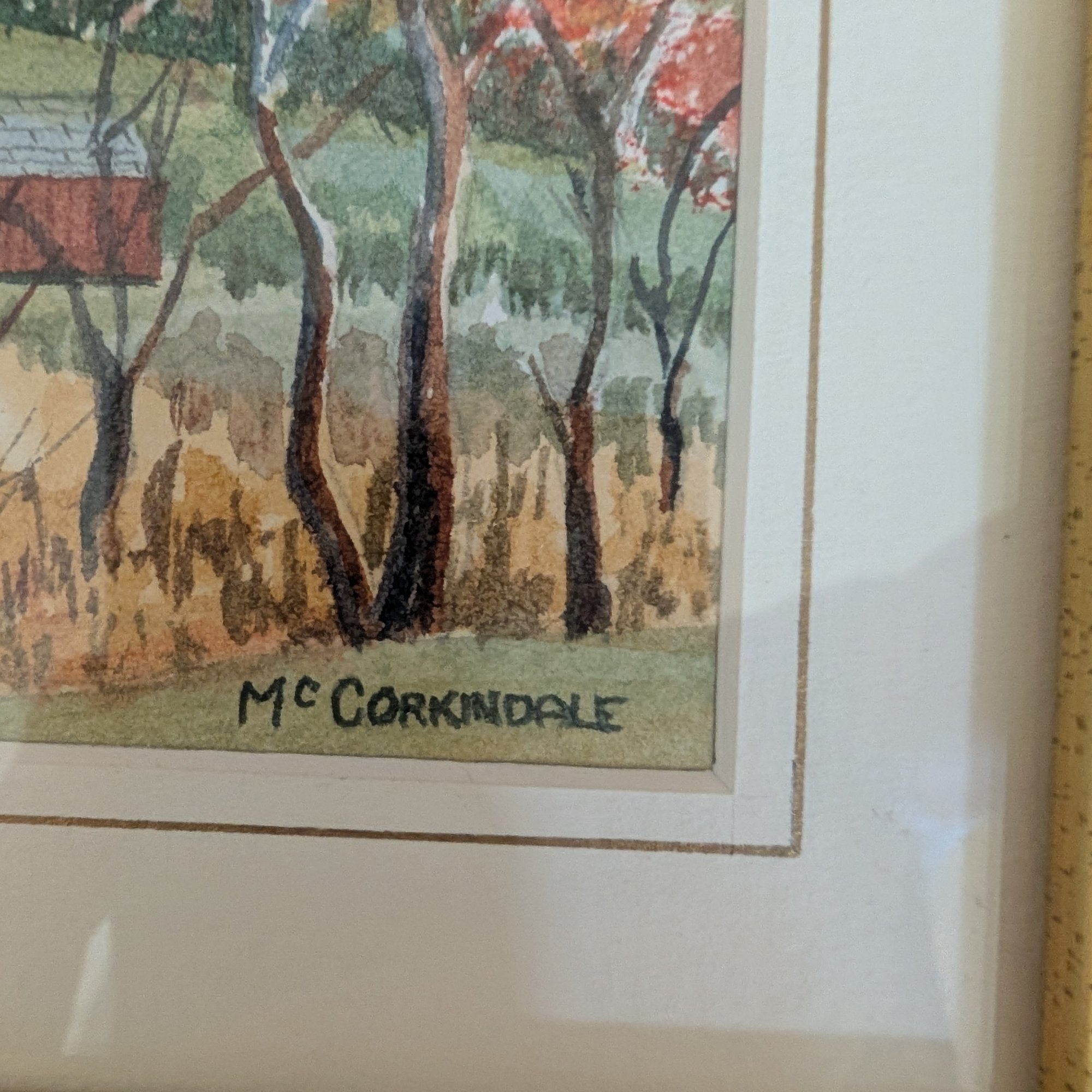Barbara J. McCorkindale Original Watercolor Sledding Doylestown PA Artist Framed