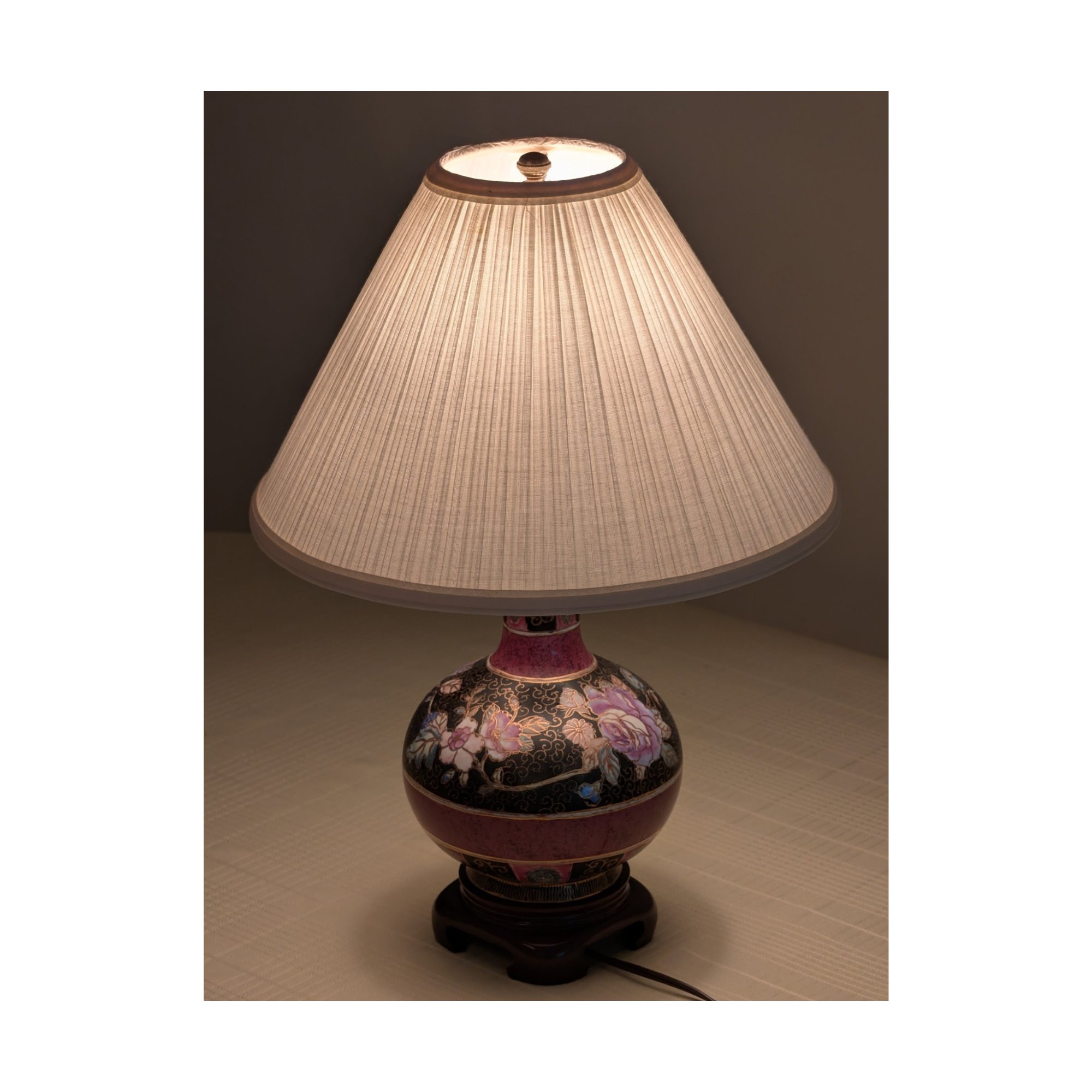 Chinese Cloisonne-Style Porcelain Vase Table Lamp, Floral Motif