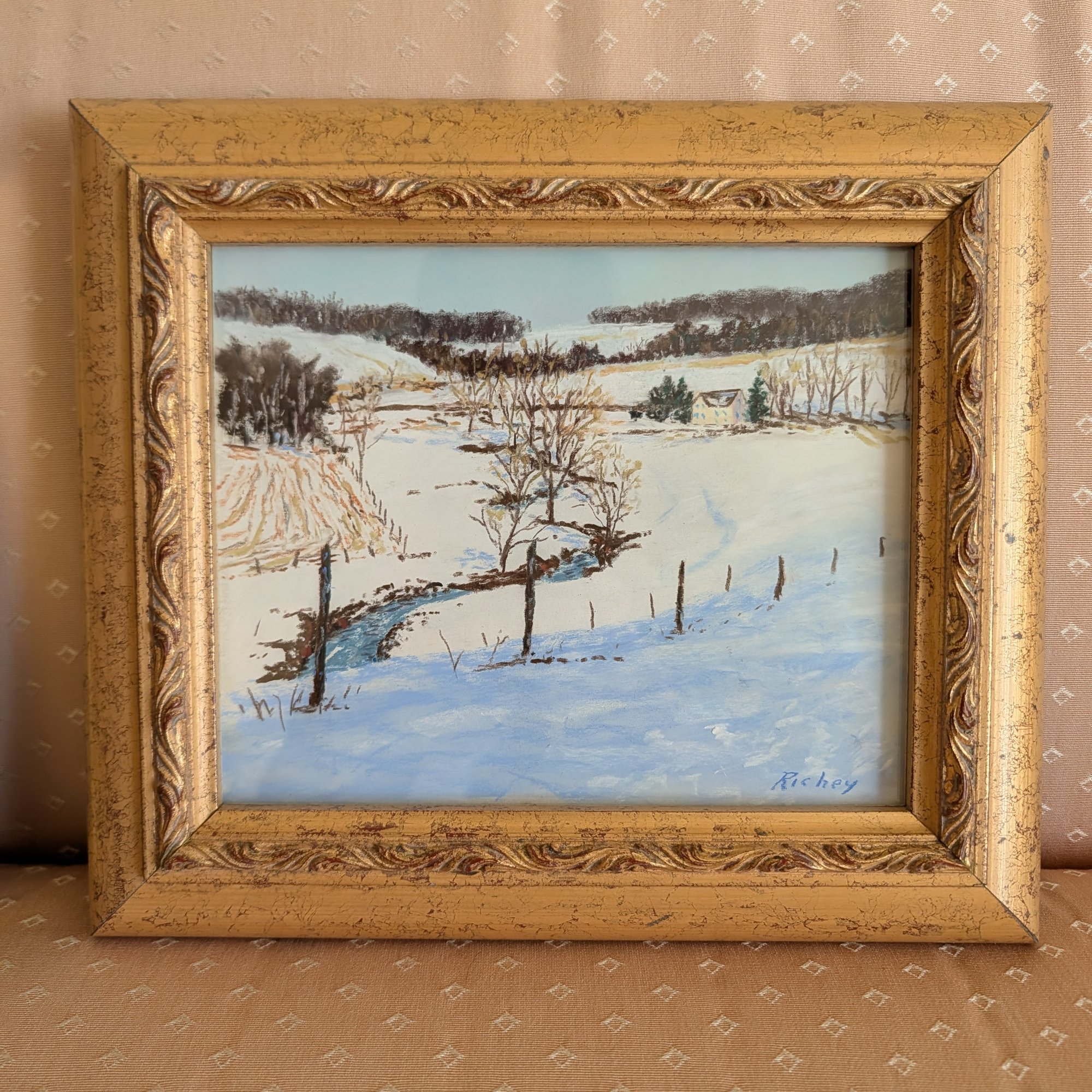 Bob Richey Original Pastel Winter Landscape Winding Brook Bucks County 1994