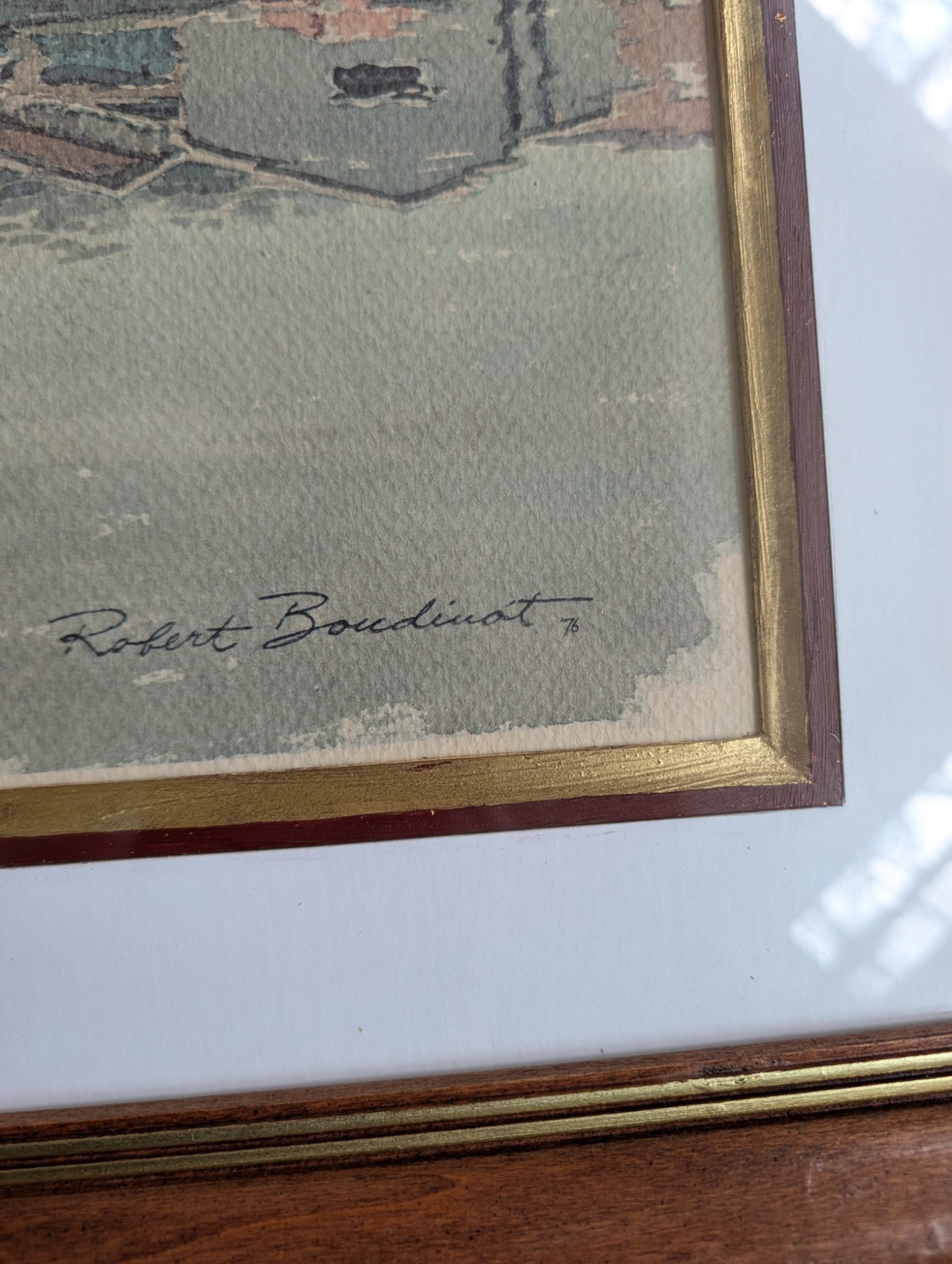 Robert Boudinot Lighthouse Harbor Print Framed Matted Walnut Frame 1976 Nautical