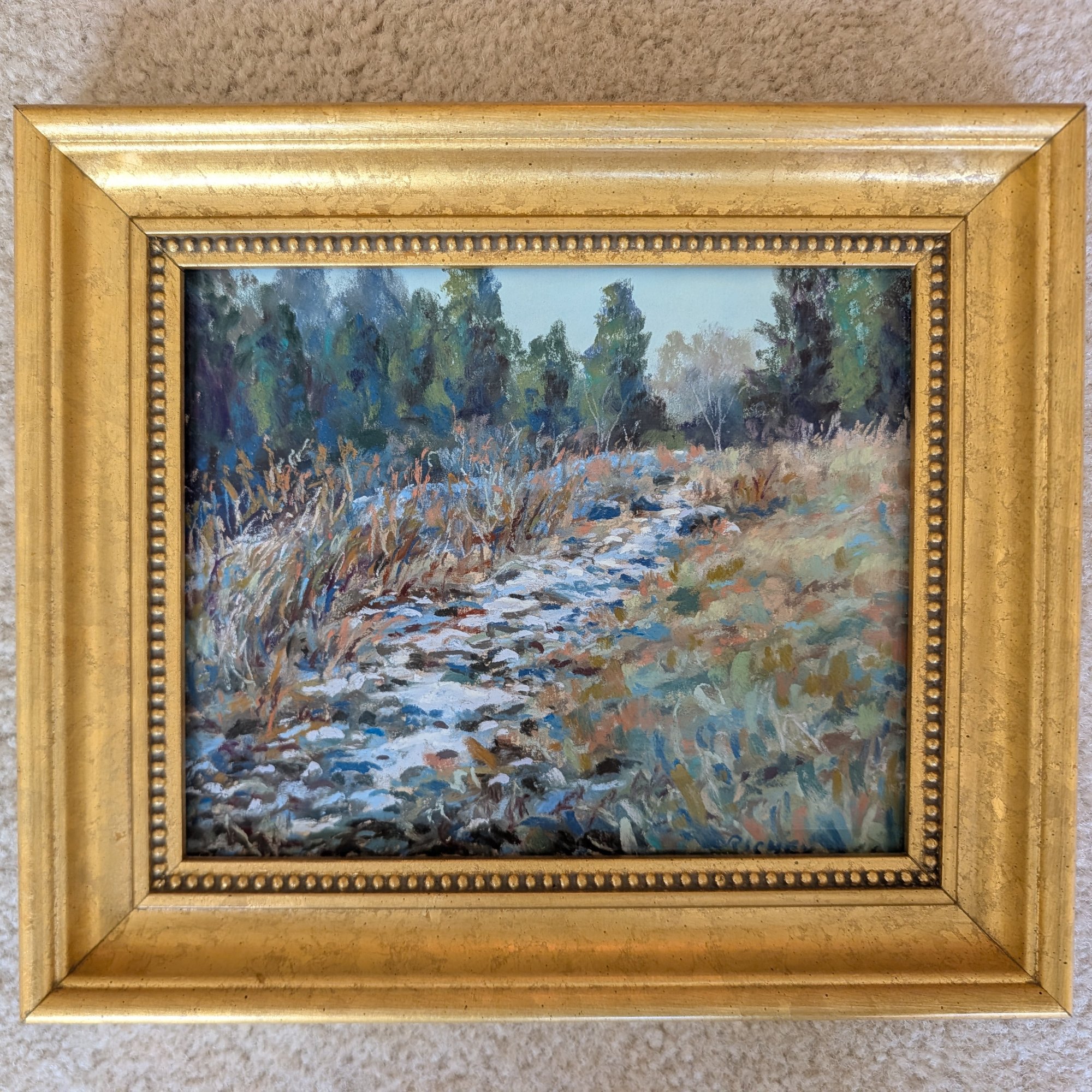 Teresa V. Davis Original Oil Painting Winter Landscape Gold Frame