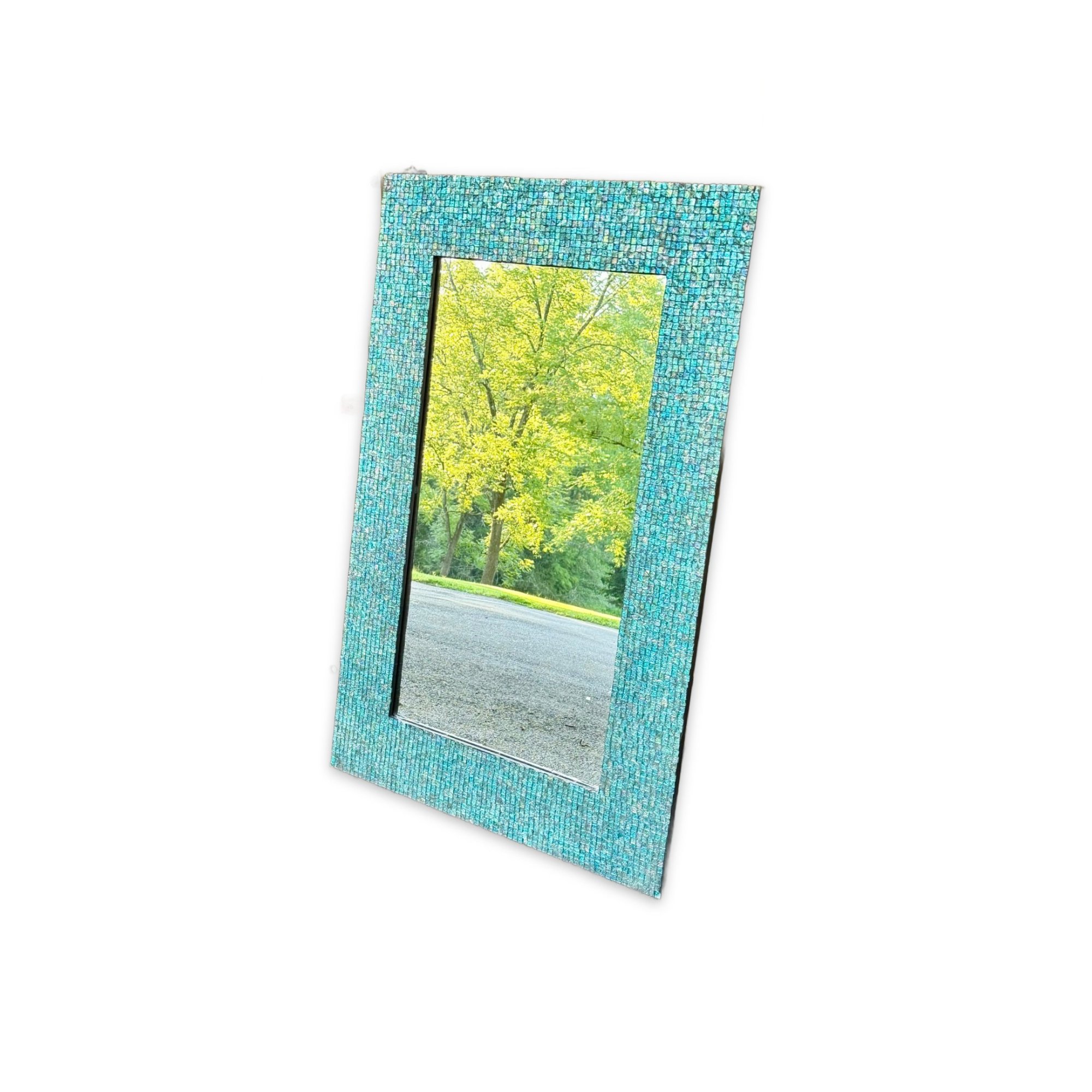 Large Turquoise Mosaic Tile Framed Wall Mirror Boho Coastal Decor